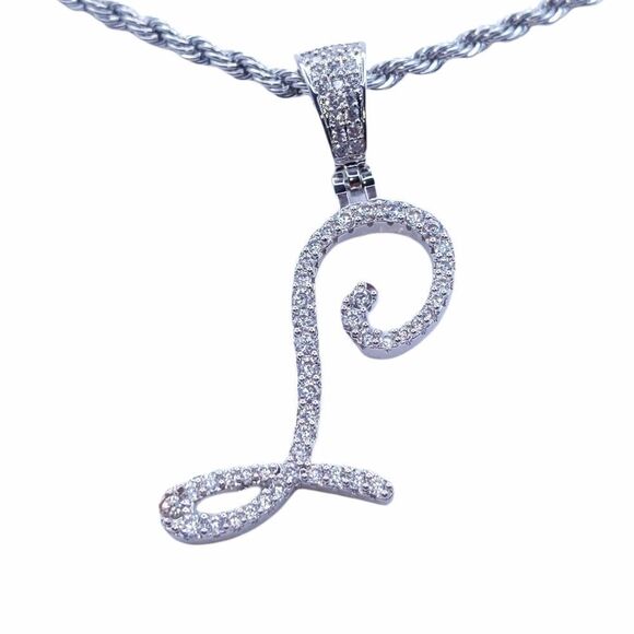 18"Rope Chain - White Gold Finish Cursive L. - Picture 6 of 6